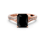 Rose gold Fancy Black Radiant Cut Diamond Solitaire Ring with Pavé Band and Prong Setting_12