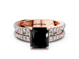 Rose gold Fancy Black Radiant Cut Diamond Solitaire Ring with Pavé and Channel Set Band