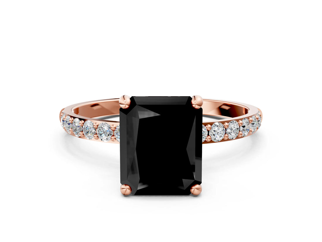 Rose gold Fancy Black Radiant Cut Diamond Solitaire Ring with Pave Band and Four Prong Setting_12