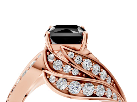 Rose gold Fancy Black Radiant Cut Diamond Solitaire Ring with Prong Setting and Twisted Pavé Band_4