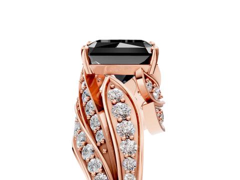 Rose gold Fancy Black Radiant Cut Diamond Solitaire Ring with Prong Setting and Twisted Pavé Band_5