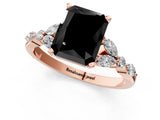 Rose gold Fancy Black Radiant Cut Diamond Solitaire Ring with Side Stones and Four-Prong Setting_13