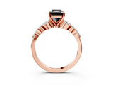 Rose gold Fancy Black Radiant Cut Diamond Solitaire Ring with Side Stones and Four-Prong Setting_15