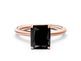 Rose gold Fancy Black Radiant Cut Diamond Solitaire Ring with Thin Band and Four-Prong Setting