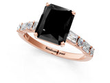 Rose gold Fancy Black Radiant Cut Diamond Solitaire with Side Baguettes and Channel Set Band_1