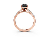 Rose gold Fancy Black Radiant Cut Diamond Solitaire with Side Baguettes and Channel Set Band_3