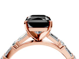 Rose gold Fancy Black Radiant Cut Diamond Solitaire with Side Baguettes and Channel Set Band_4