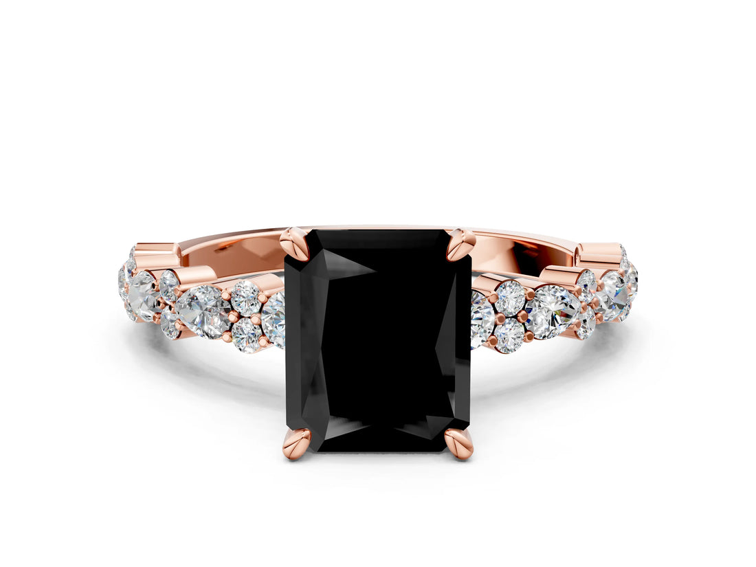 Rose gold Fancy Black Radiant Cut Diamond Solitaire with Side Stones, Pave Band, Four-Prong Setting_24