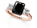 Rose gold Fancy Black Radiant Cut Diamond Three-Stone Engagement Ring with Prong Setting and Pavé Band_1
