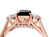 Rose gold Fancy Black Radiant Cut Diamond Three-Stone Engagement Ring with Prong Setting and Pavé Band_4