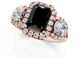 Rose gold Fancy Black Radiant Cut Diamond Three-Stone Halo Ring with Prong Setting and Pavé Accents_1