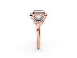 Rose gold Fancy Black Radiant Cut Diamond Three-Stone Halo Ring with Prong Setting and Pavé Accents_2