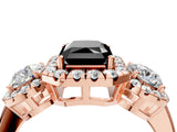Rose gold Fancy Black Radiant Cut Diamond Three-Stone Halo Ring with Prong Setting and Pavé Accents_4