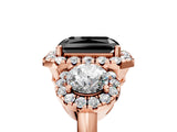 Rose gold Fancy Black Radiant Cut Diamond Three-Stone Halo Ring with Prong Setting and Pavé Accents_5