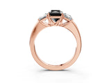 Rose gold Fancy Black Radiant Cut Diamond Three-Stone Ring with Four-Prong Setting and Classic Band_3
