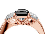 Rose gold Fancy Black Radiant Cut Diamond Three-Stone Ring with Four-Prong Setting and Classic Band_4