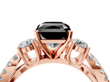 Rose gold Fancy Black Radiant Cut Diamond Three-Stone Ring with Pavé Split Shank and Four-Prong Setting_4