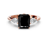 Rose gold Fancy Black Radiant Cut Diamond Three-Stone Ring with Pear Side Stones and Four-Prong Setting_24