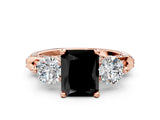 Rose gold Fancy Black Radiant Cut Diamond Three-Stone Ring with Prong Setting and Pavé Band