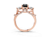 Rose gold Fancy Black Radiant Cut Diamond Three-Stone Ring with Prong Setting and Pavé Band_3