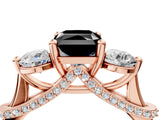 Rose gold Fancy Black Radiant Cut Diamond Three-Stone Ring with Prong Setting and Pavé Band_4