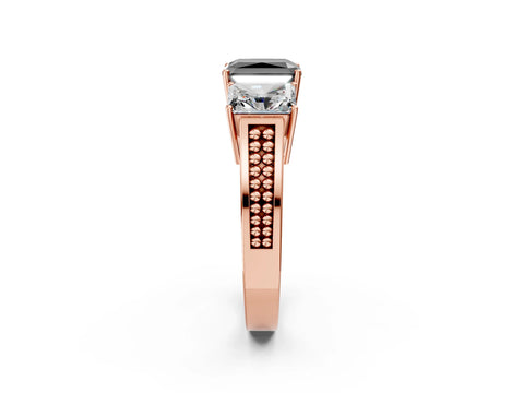 Rose gold Fancy Black Radiant Cut Diamond Three-Stone Ring with Prong Setting and Textured Band_2