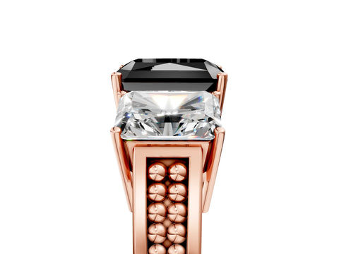 Rose gold Fancy Black Radiant Cut Diamond Three-Stone Ring with Prong Setting and Textured Band_5