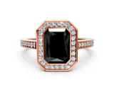 Rose gold Fancy Black Radiant Cut Halo Bezel Diamond Pave Band Ring