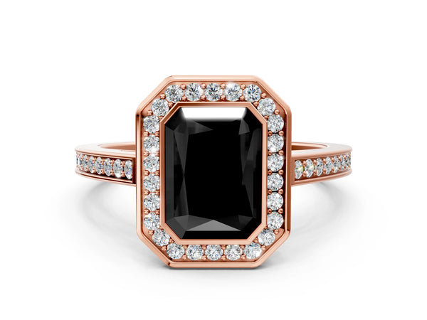 Rose gold Fancy Black Radiant Cut Halo Bezel Diamond Pave Band Ring