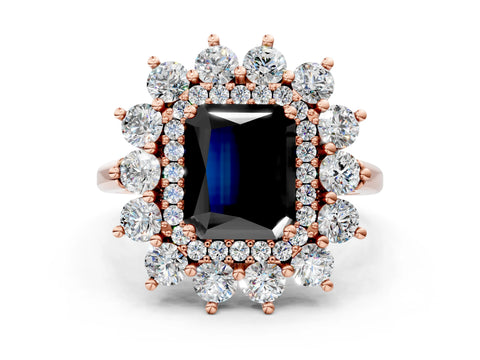 Rose gold Fancy Black Radiant Cut Halo Cluster Diamond Ring with Pave Band and Four-Prong Setting_12