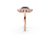 Rose gold Fancy Black Radiant Cut Halo Cluster Diamond Ring with Pave Band and Four-Prong Setting_14