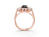 Rose gold Fancy Black Radiant Cut Halo Cluster Diamond Ring with Pave Band and Four-Prong Setting_15