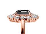 Rose gold Fancy Black Radiant Cut Halo Cluster Diamond Ring with Pave Band and Four-Prong Setting_17