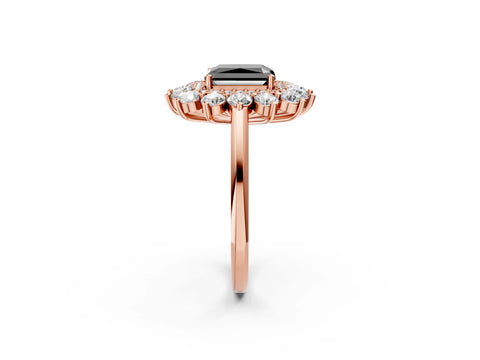 Rose gold Fancy Black Radiant Cut Halo Cluster Diamond Ring with Pave Band and Four-Prong Setting_2