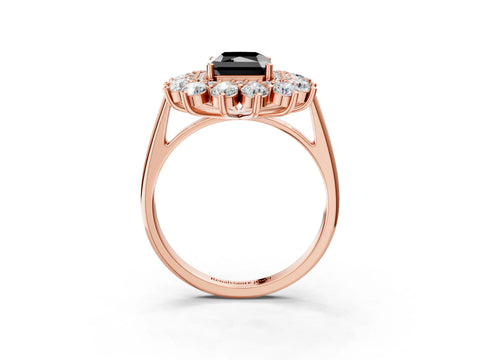 Rose gold Fancy Black Radiant Cut Halo Cluster Diamond Ring with Pave Band and Four-Prong Setting_3