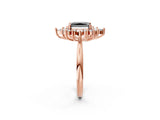 Rose gold Fancy Black Radiant Cut Halo Diamond Cluster Ring with Marquise and Round Stones on a White Gold Band with Prong Setting_2