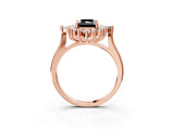 Rose gold Fancy Black Radiant Cut Halo Diamond Cluster Ring with Marquise and Round Stones on a White Gold Band with Prong Setting_3