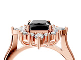 Rose gold Fancy Black Radiant Cut Halo Diamond Cluster Ring with Marquise and Round Stones on a White Gold Band with Prong Setting_4