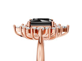 Rose gold Fancy Black Radiant Cut Halo Diamond Cluster Ring with Marquise and Round Stones on a White Gold Band with Prong Setting_5