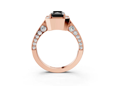 Rose gold Fancy Black Radiant Cut Halo Diamond Engagement Ring with Split Shank Band and Four-Prong Setting_3
