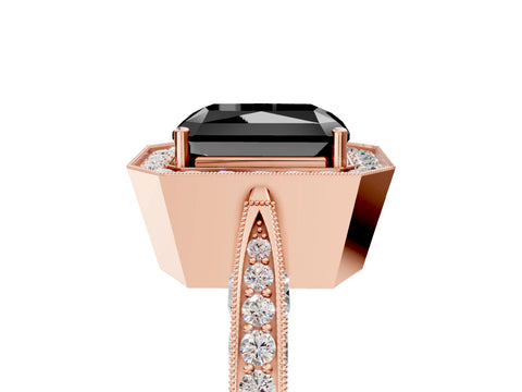 Rose gold Fancy Black Radiant Cut Halo Diamond Engagement Ring with Split Shank Band and Four-Prong Setting_5