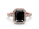 Rose gold Fancy Black Radiant Cut Halo Diamond Pave Band with Prong Setting