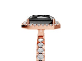 Rose gold Fancy Black Radiant Cut Halo Diamond Pave Band with Prong Setting_5