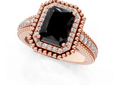 Rose gold Fancy Black Radiant Cut Halo Diamond Ring with Beaded Split Shank and Four-Prong Setting_1
