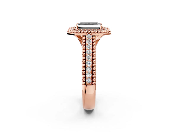 Rose Gold Radiant Cut Beaded Halo Engagement Ring Setting for Black Center with Pave