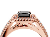 Rose gold Fancy Black Radiant Cut Halo Diamond Ring with Beaded Split Shank and Four-Prong Setting_4