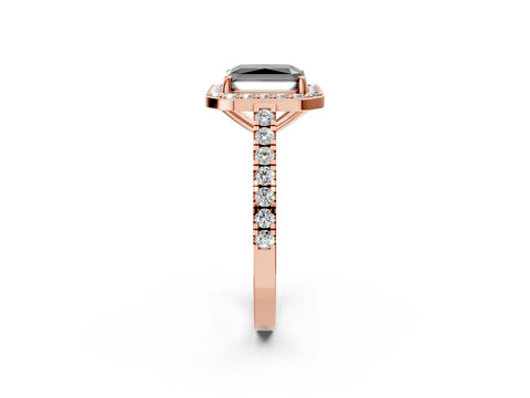 Rose gold Fancy Black Radiant Cut Halo Diamond Ring with Pavé Band and Three-Prong Setting_2