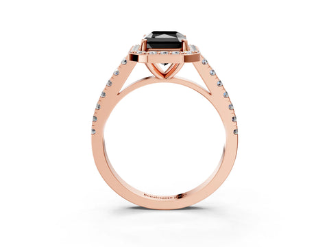 Rose gold Fancy Black Radiant Cut Halo Diamond Ring with Pavé Band and Three-Prong Setting_3