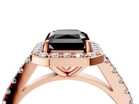 Rose gold Fancy Black Radiant Cut Halo Diamond Ring with Pavé Band and Three-Prong Setting_4