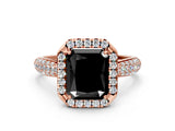 Rose gold Fancy Black Radiant Cut Halo Diamond Ring with Pavé Band